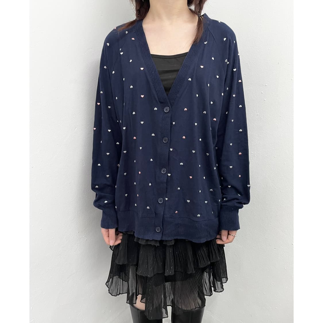 러블리 하트 자수 루즈 가디건 상품이미지1