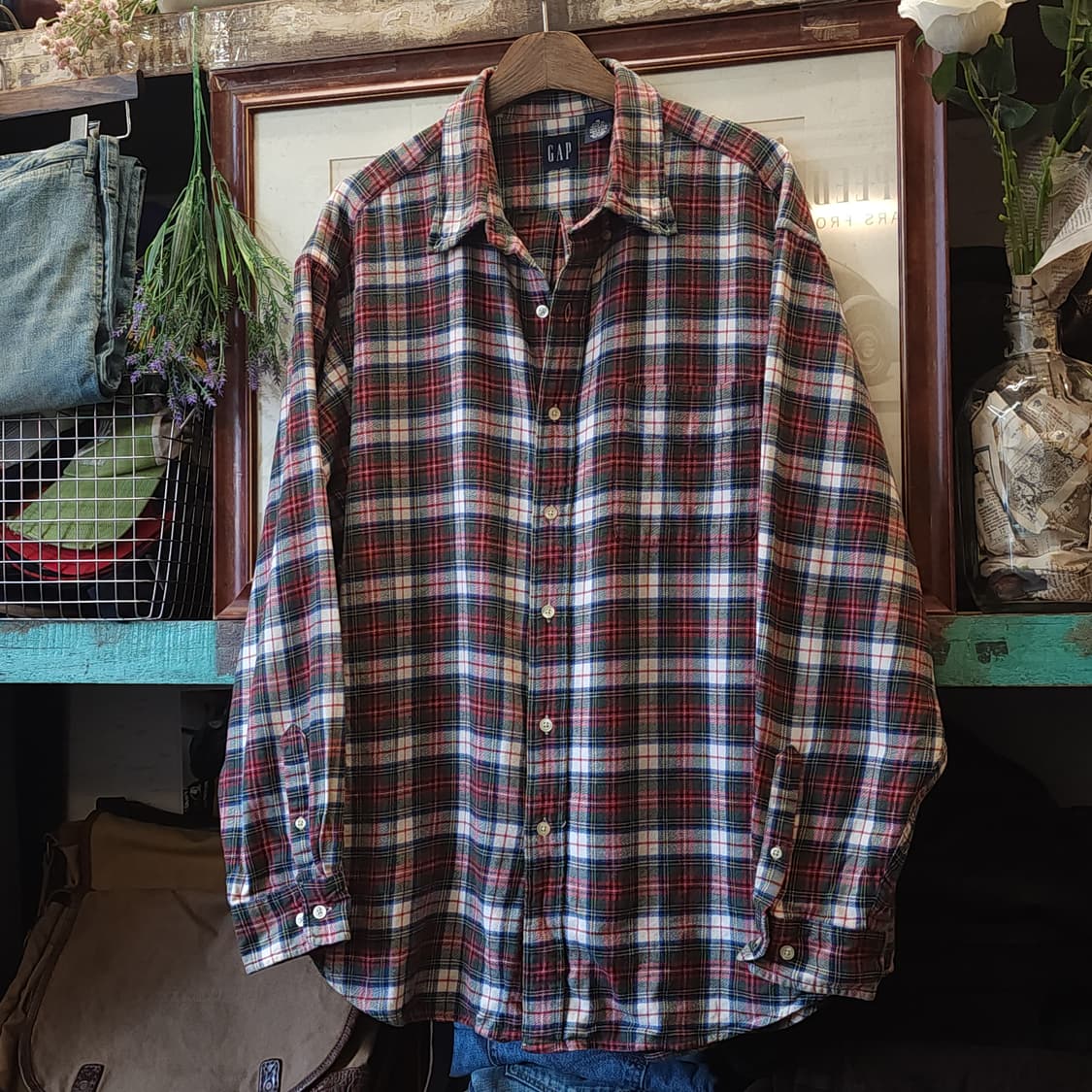 90s 올드갭 셔츠 아메리칸 체크셔츠 플레드셔츠 워크 포켓 L 상품이미지2