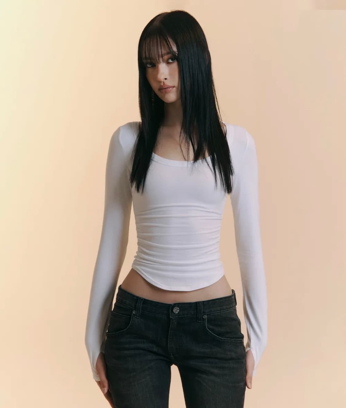 플리즈노팔로우 뉴 모모 셔링 탑 화이트 상품이미지1