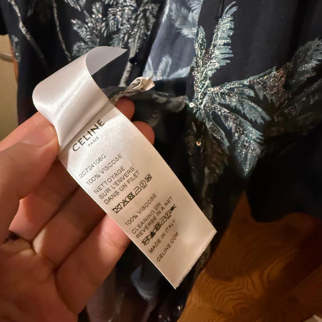 셀린느 시퀸(스팽글) 야자수 하와이안 셔츠 상품이미지7