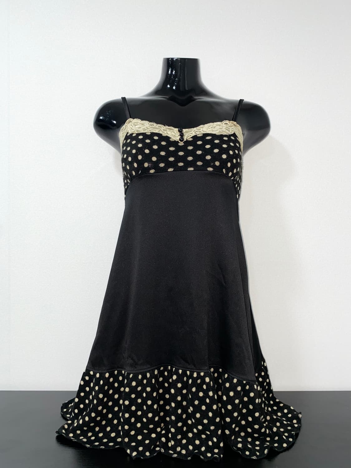 Dot-Pattern Lace Satin Slip Dress 상품이미지1