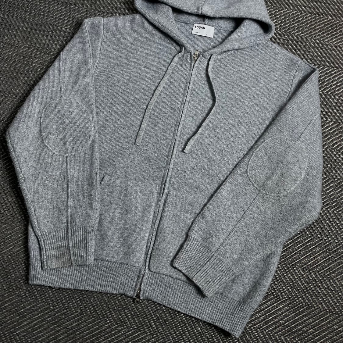 LOGAN 엘보 패치 니트 후드 집업 그레이o 4791 상품이미지2