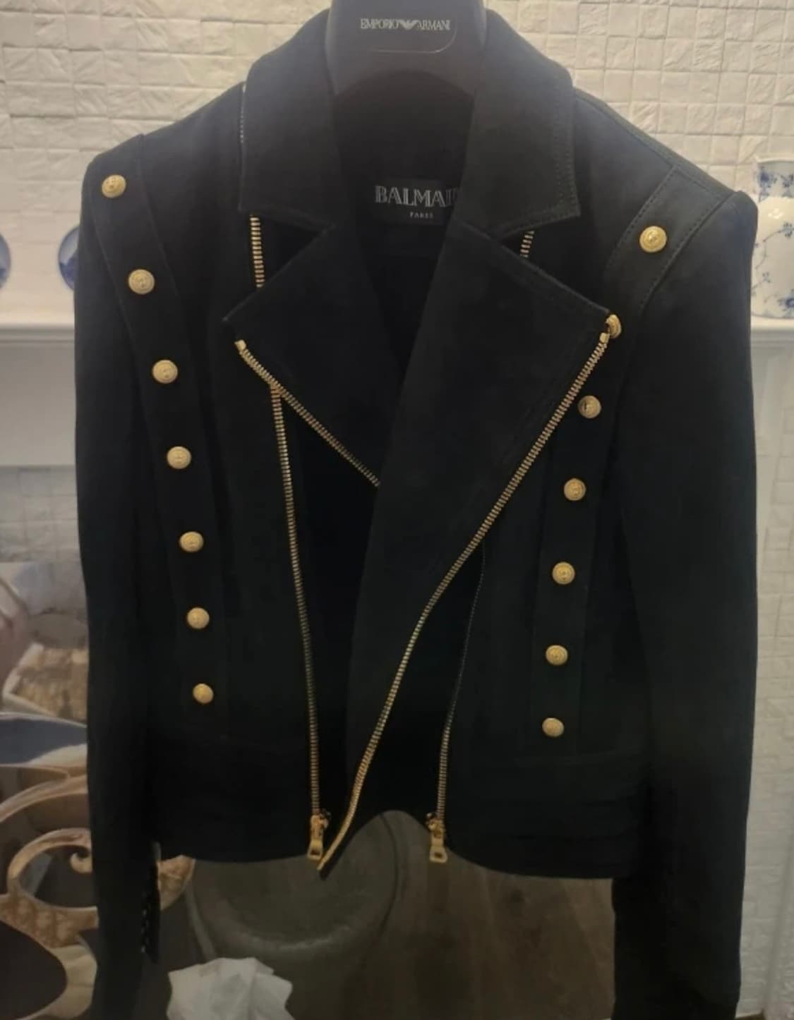 Balmain 발망 블랙 레더 금장 버튼 나폴레옹 자켓 상품이미지2