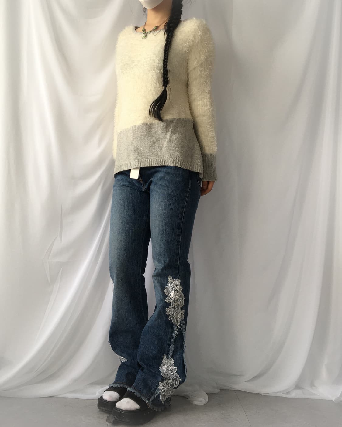 lace trimming denim pants 상품이미지6