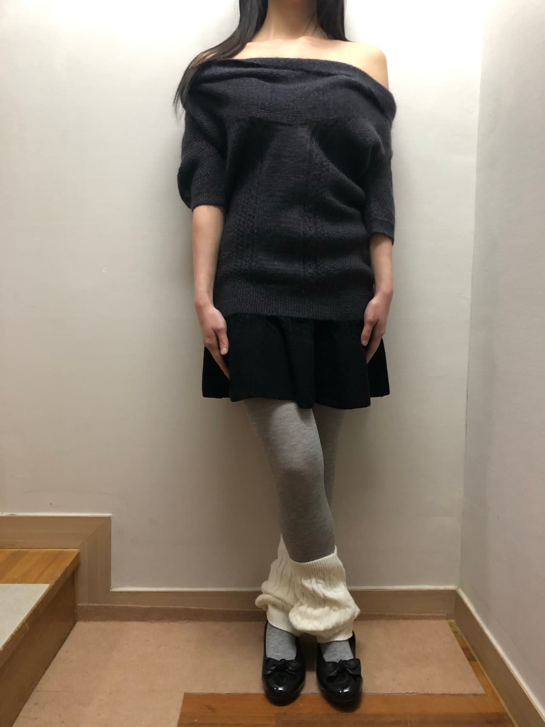 빈티지 블랙 니트 플레어 스커트 상품이미지4
