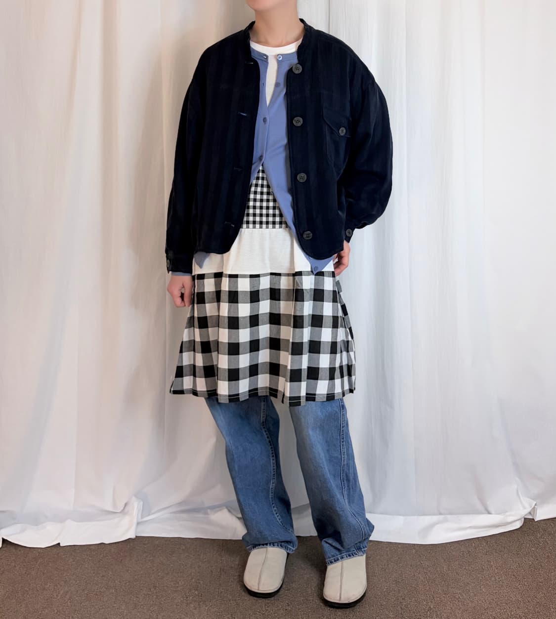 Stripe Relaxed Blouson - Dark Navy 상품이미지2