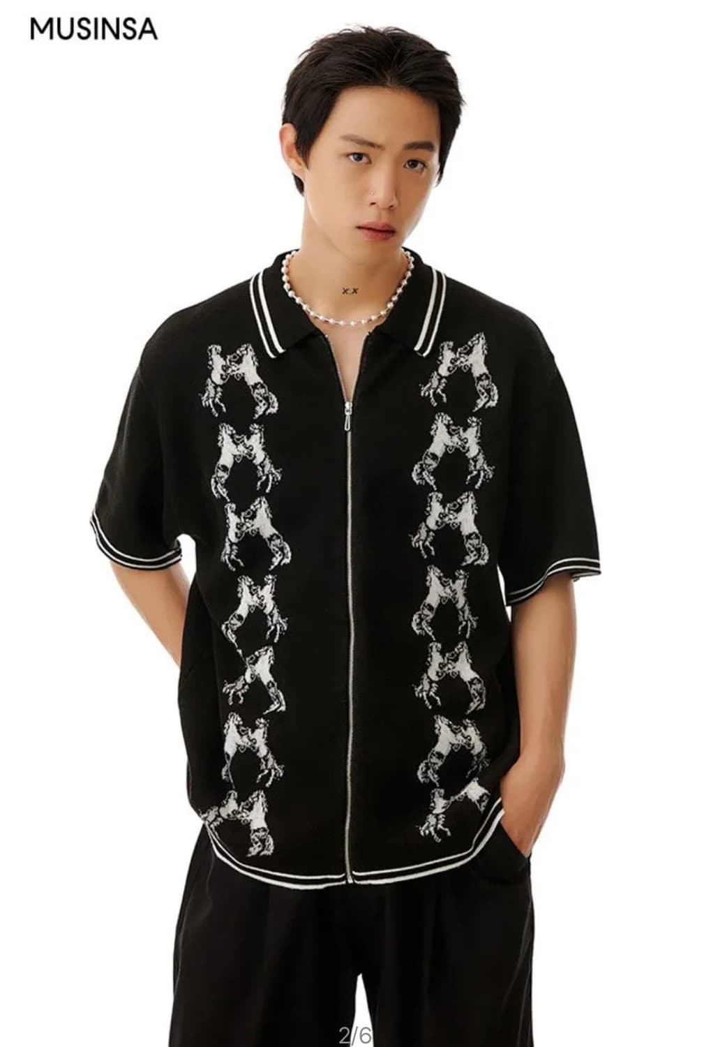 WKNDRS 위캔더스 반팔 니트 집업 블랙 M 상품이미지5