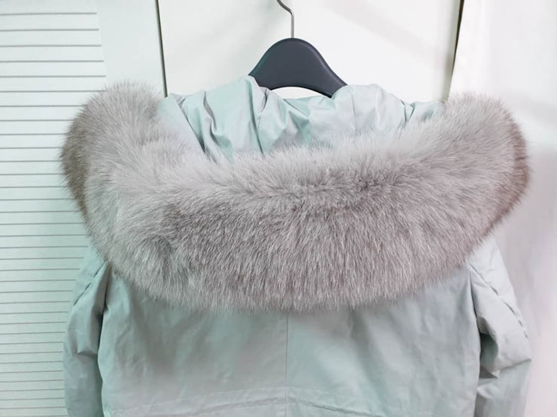 빈폴 레이디스 라이트 그린 A라인 폭스퍼 소피 다운 패딩 상품이미지5