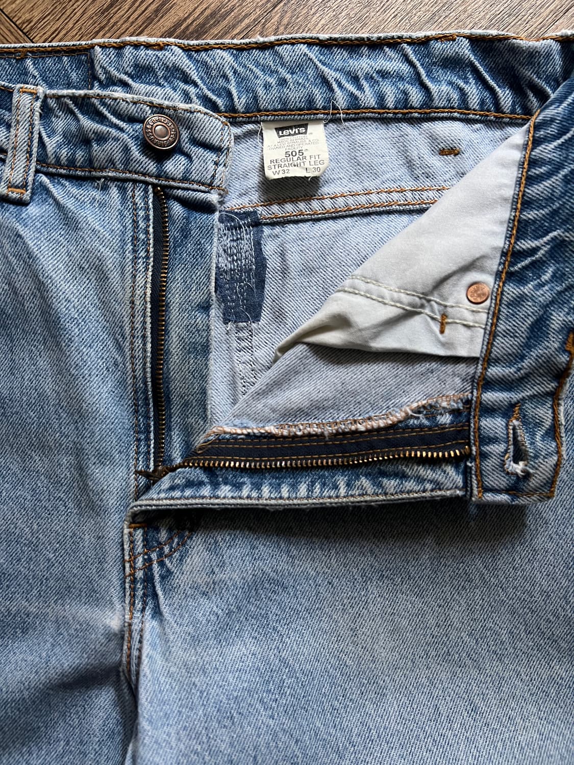 [32]90's 리바이스 USA 505 오렌지탭 빈티지 워싱 데님 팬츠 상품이미지3