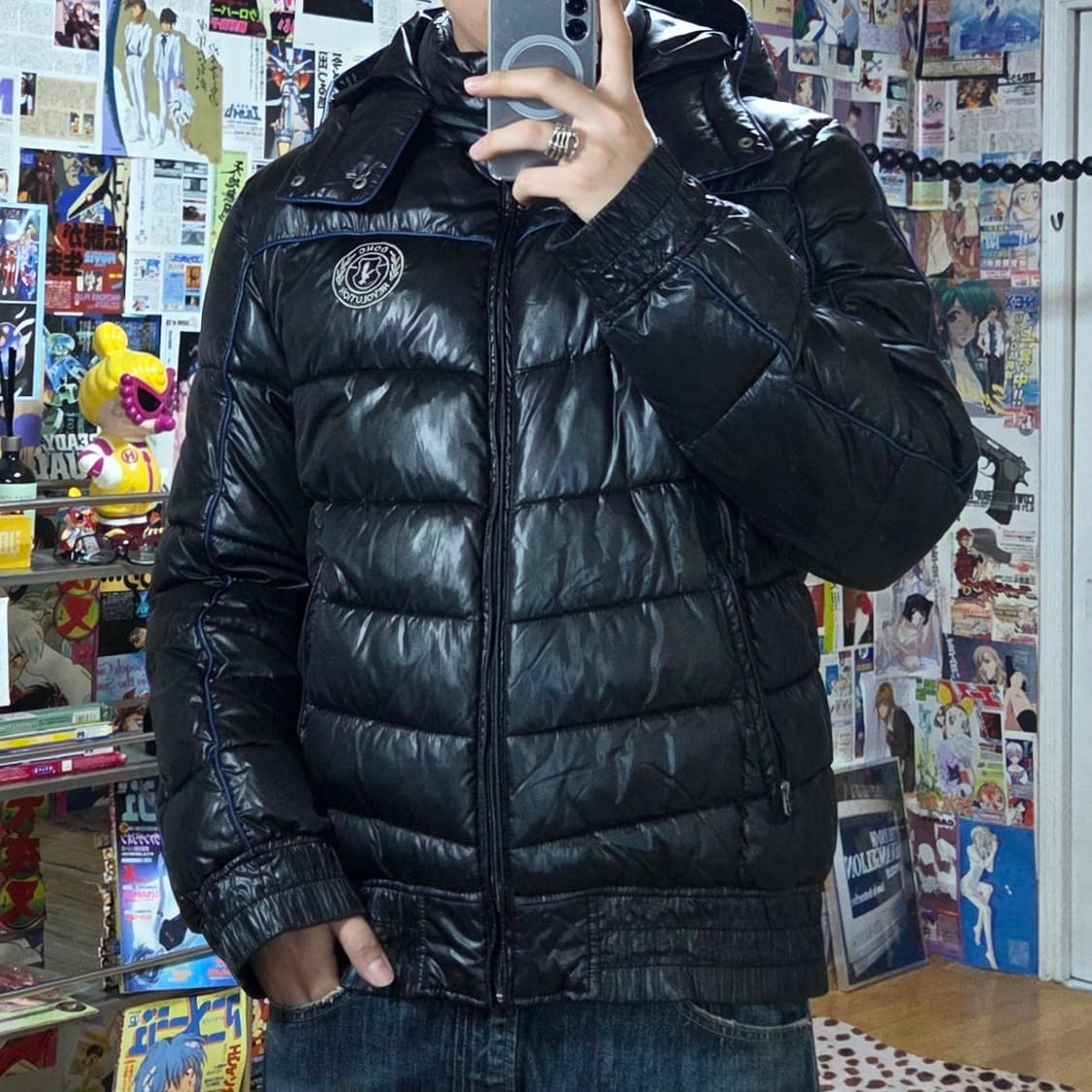 DOHC 빈티지 Y2K 유광 자수 후드 패딩 상품이미지1