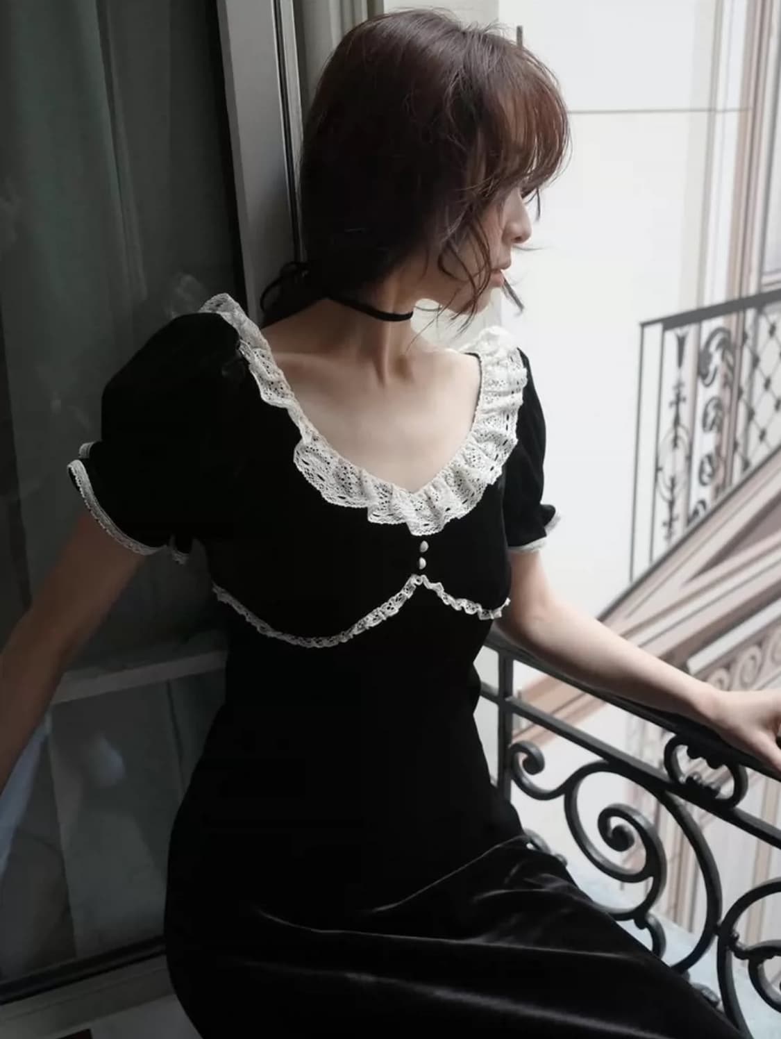 플레따 벨벳 레이스 롱 드레스 상품이미지2