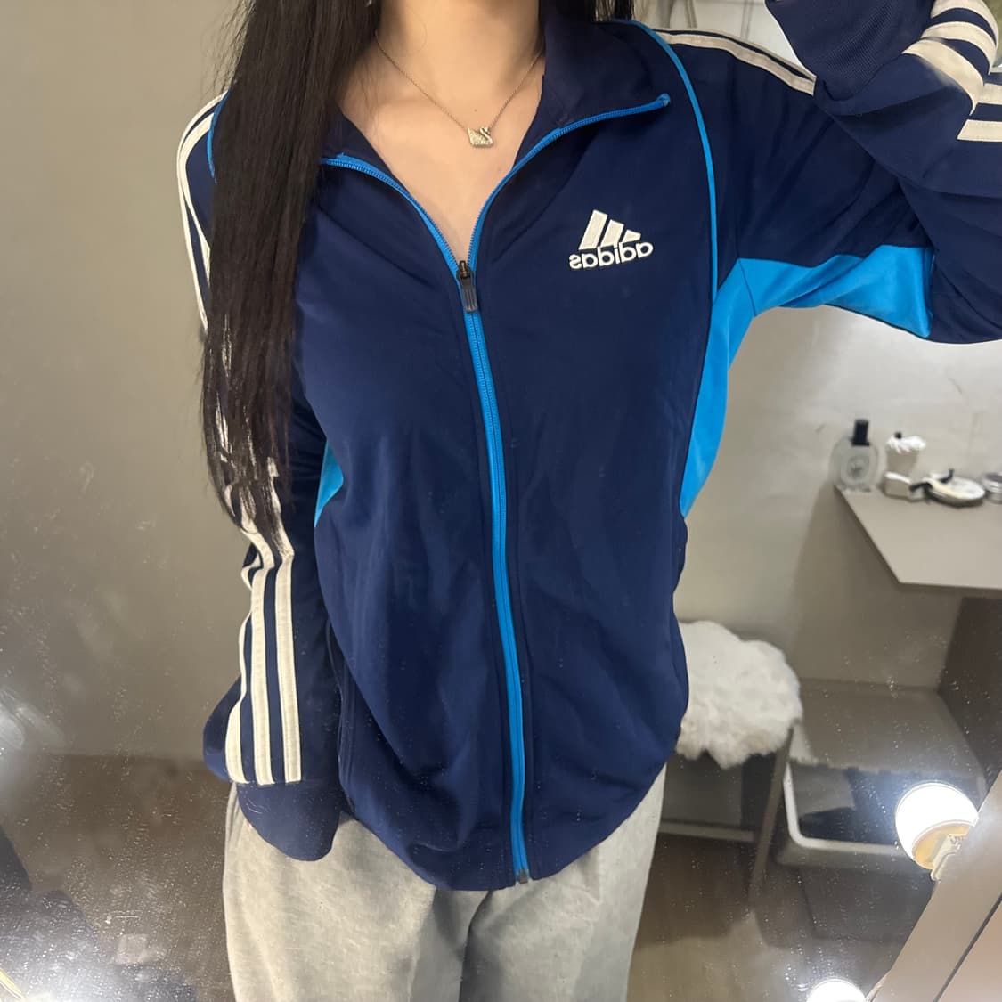 아디다스 삼선 로고 네이비 블루 배색 져지  상품이미지1