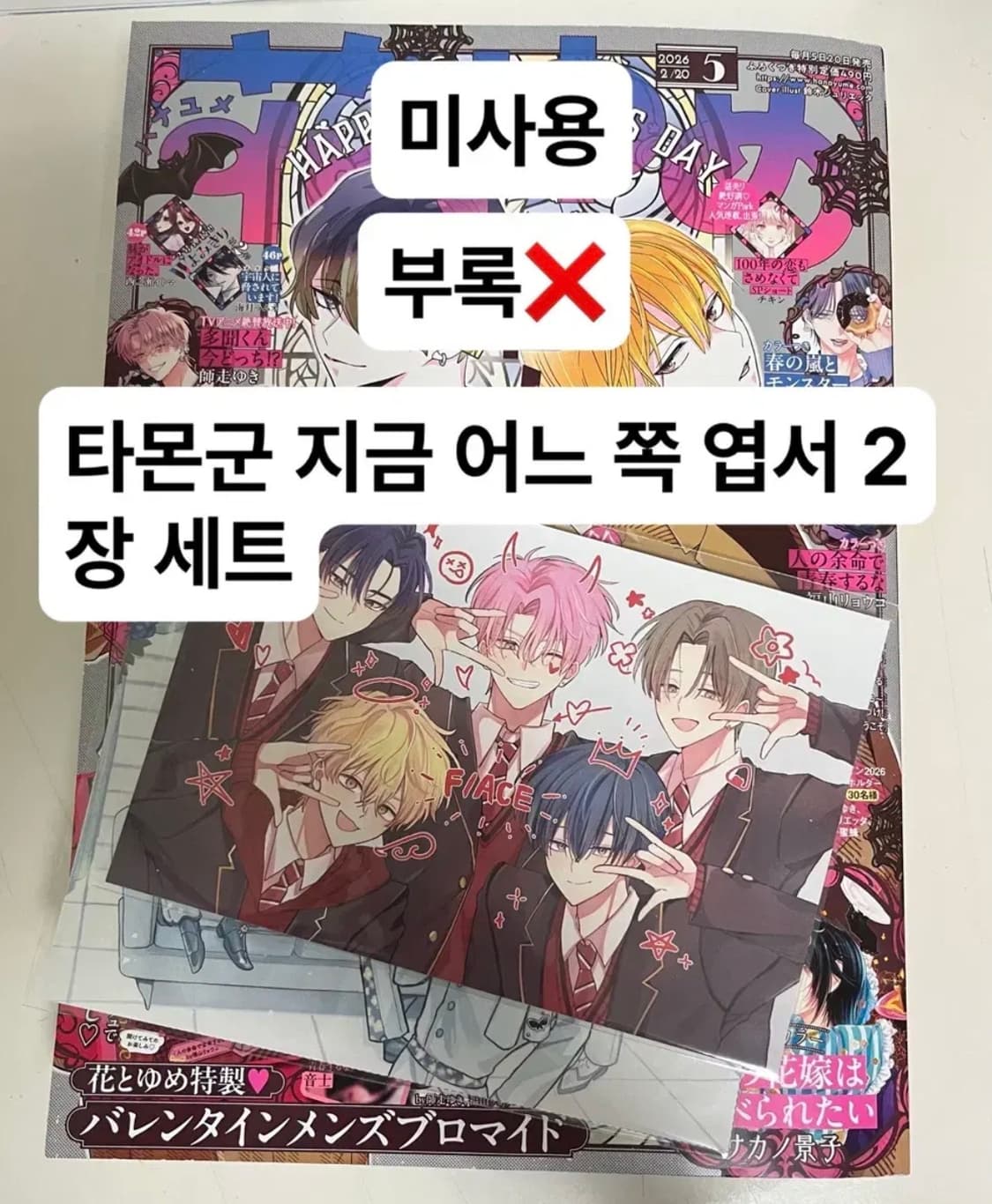 하나토유메)부록없음)미사용)타몬군 지금 어느 쪽 엽서 2장 세트 상품이미지1