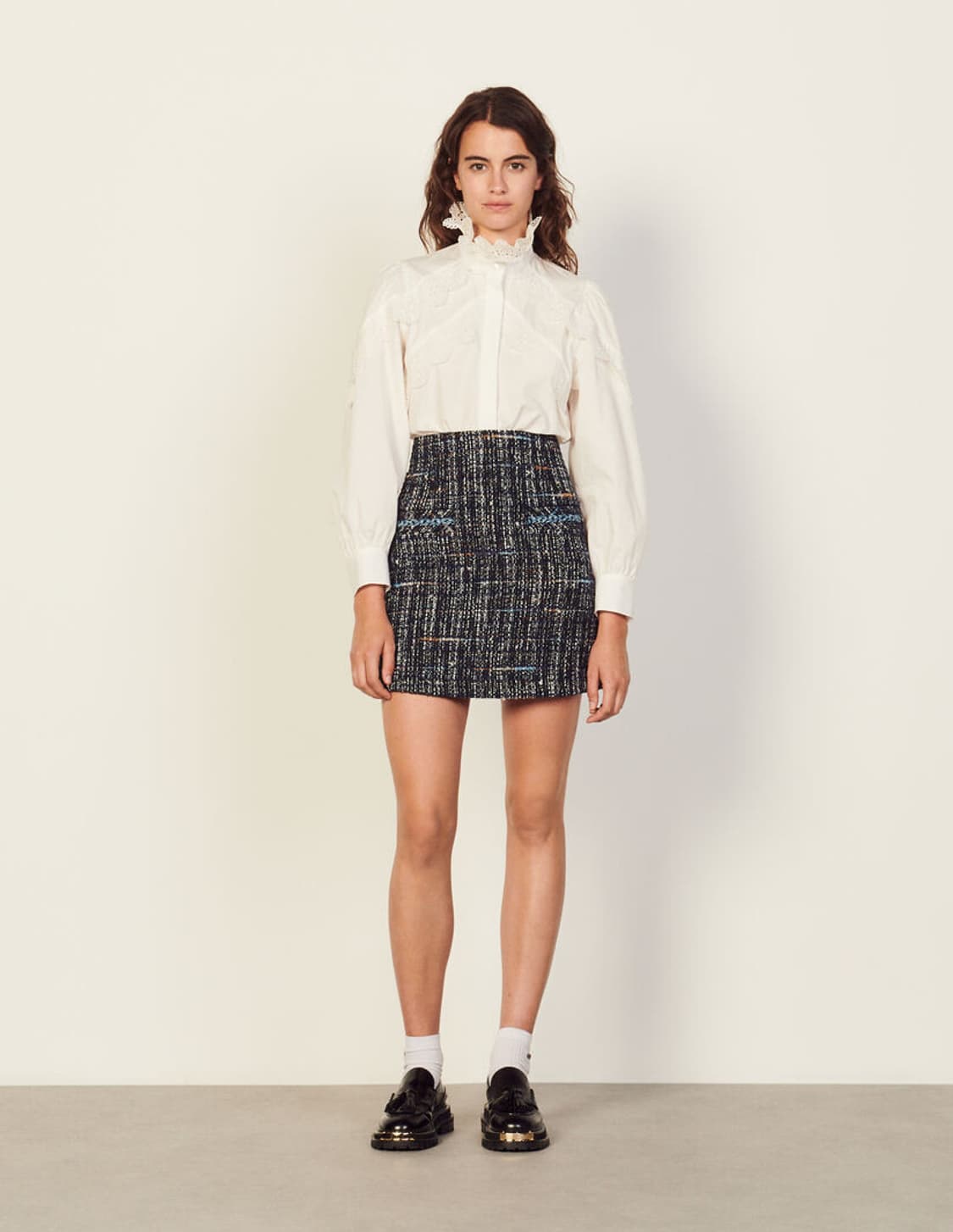 산드로 블루마린 트위드 스커트 상품이미지2