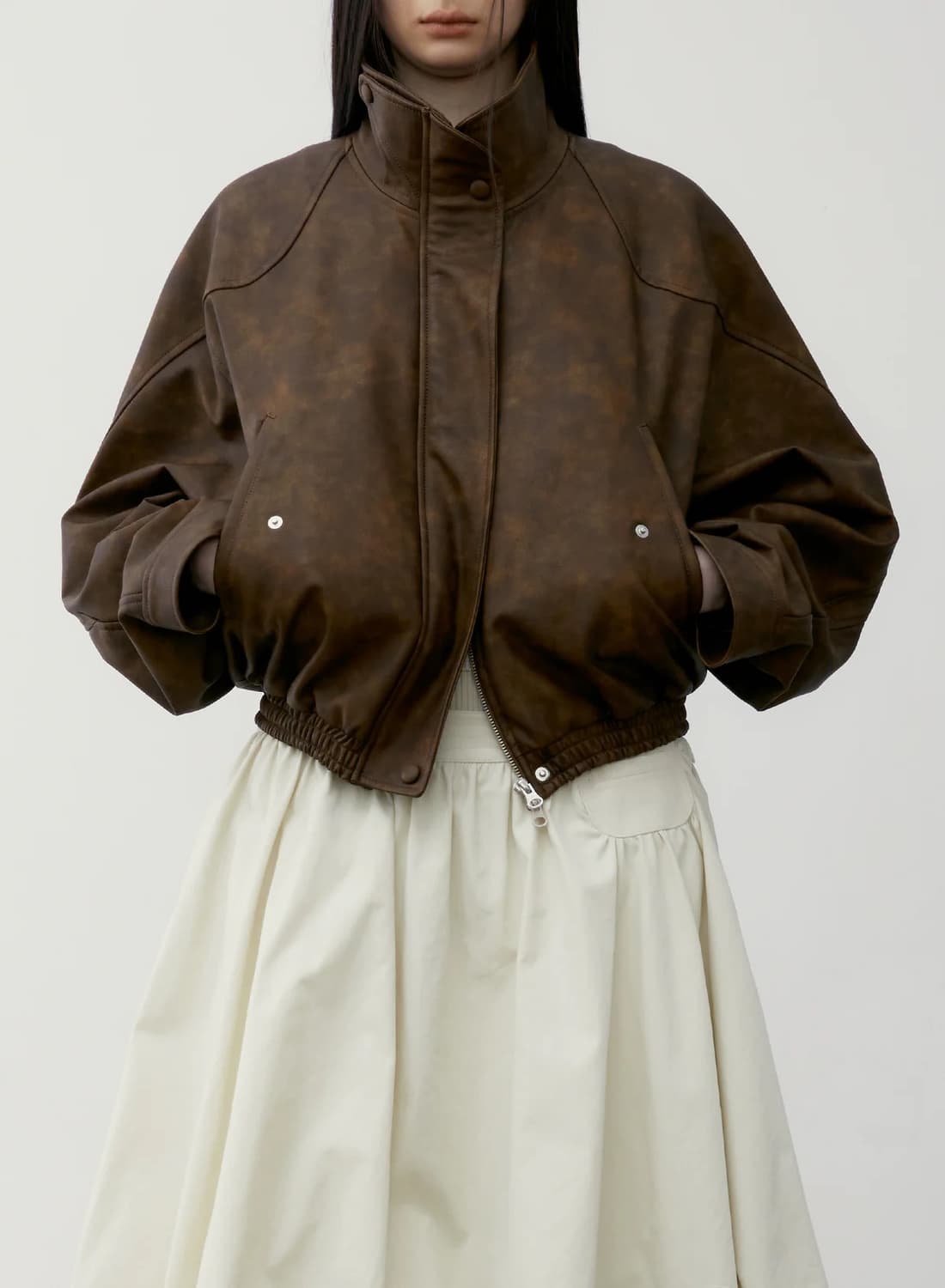 로우클래식 피그먼트 워시드 레더 숏 자켓 브라운 상품이미지2