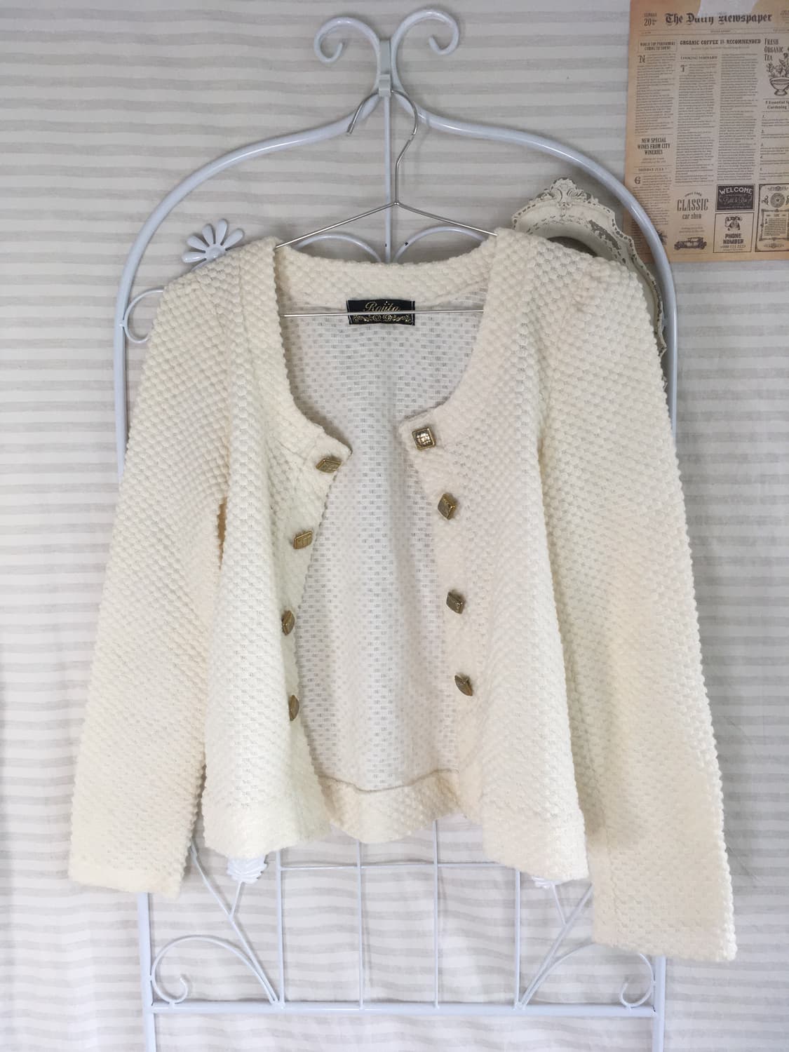 일본빈티지 로지타 양산형 갸루 트위드 아이보리 자켓 상품이미지2