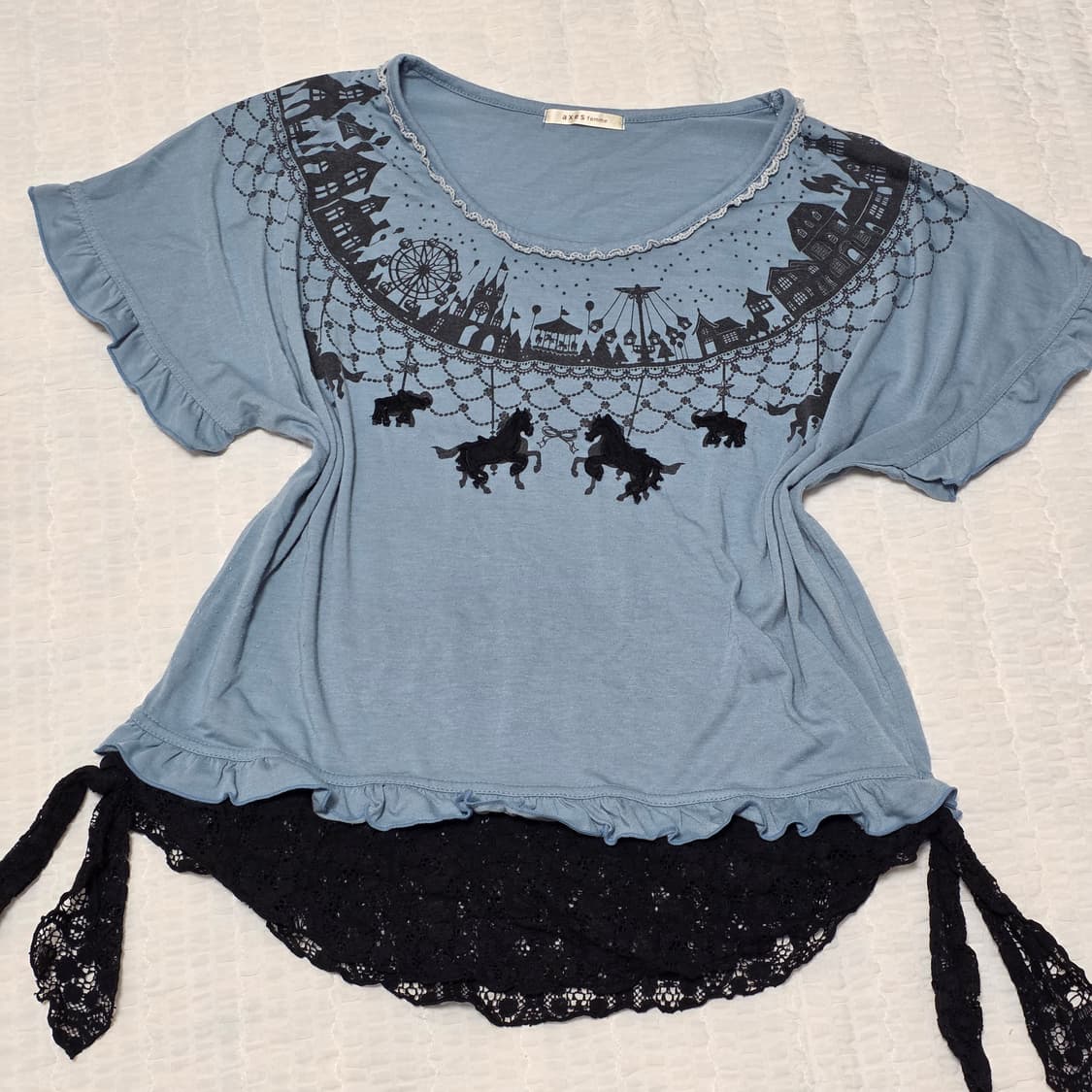 엑시즈팜)로맨틱 블루로리타st 하구미모리걸 레이스 셔링 레이어드 블라우스 상품이미지1