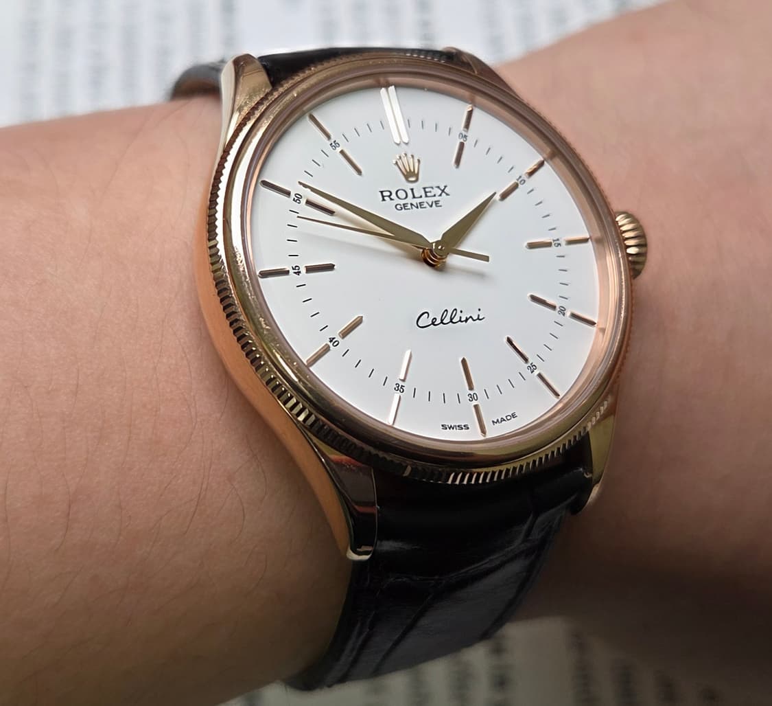 레어] 롤렉스 셀리니 50505 18K로즈골즈 올금통 화이트판 남성용 상품이미지9