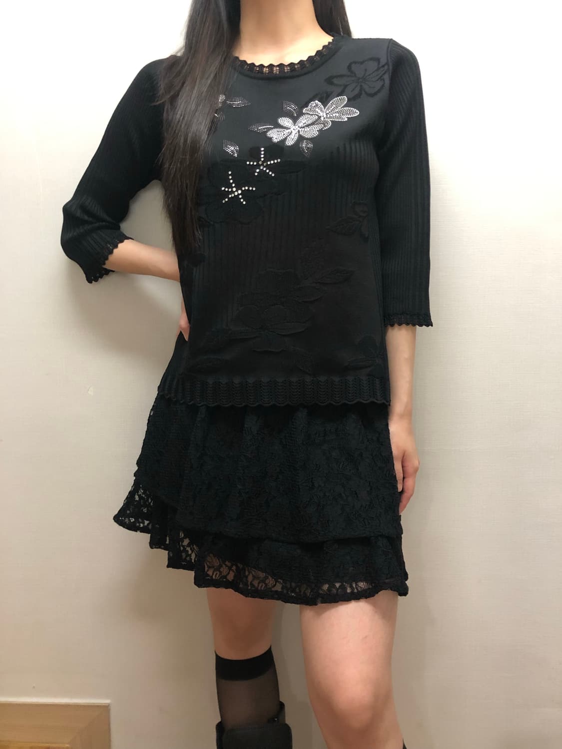 빈티지 블랙 오리엔탈 큐빅 탑 상품이미지6