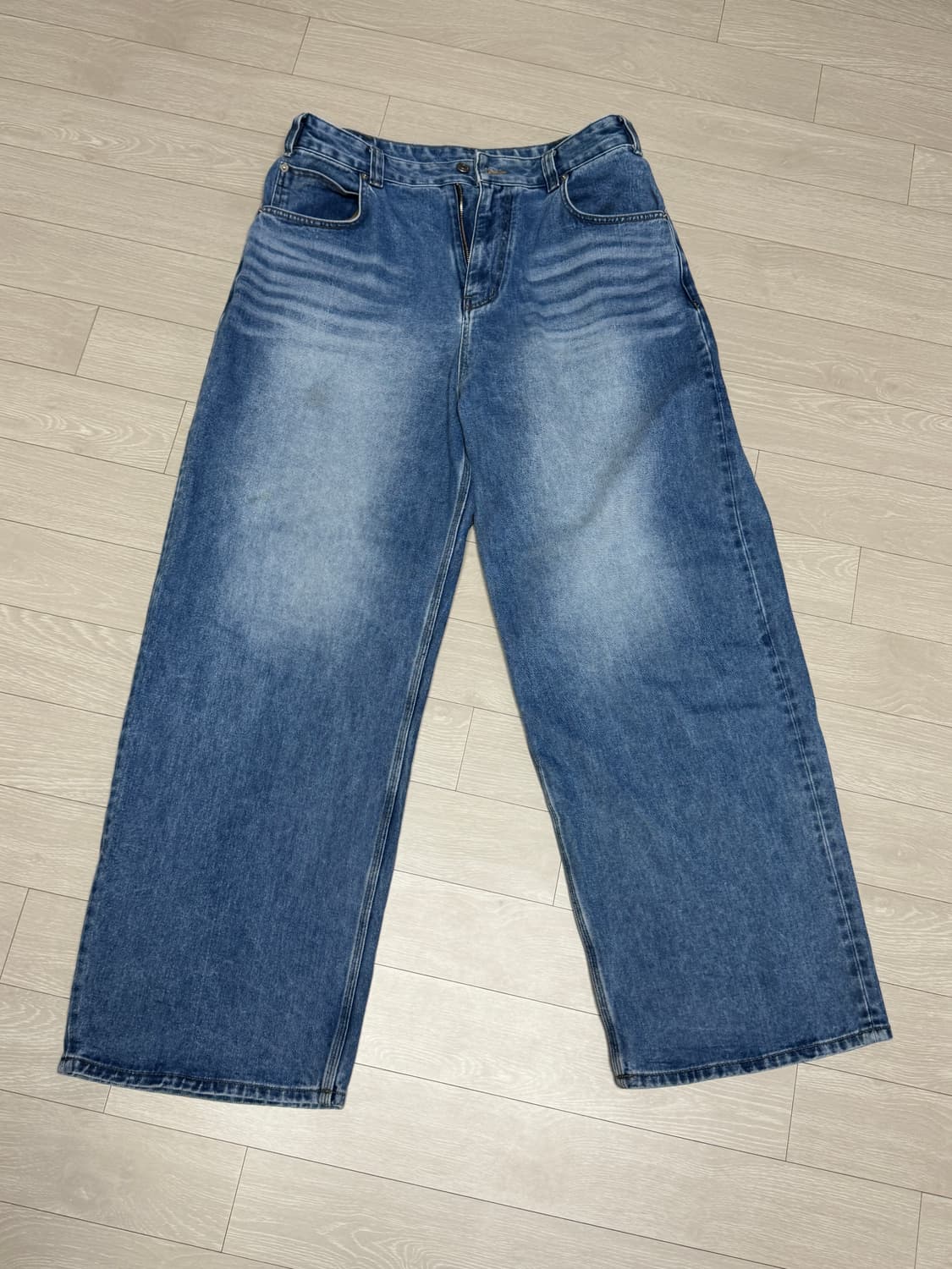 노운 와이드 데님 팬츠 미드블루 2사이즈 상품이미지2