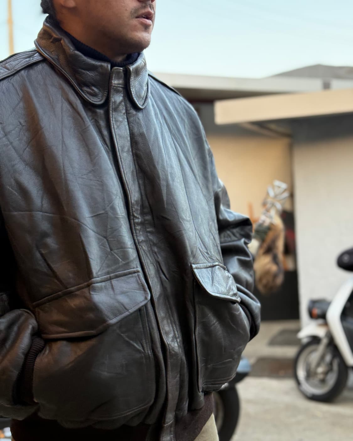 80-90’s 엘엘빈 A-2 레더 봄버 자켓 XXL 상품이미지9