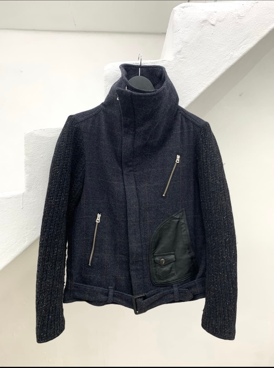 high neck leather patch knit jacket 상품이미지2