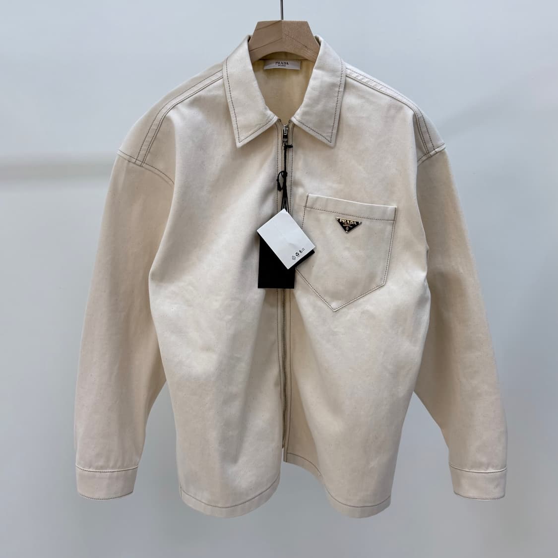 [S+급/오버핏S] 프라다 불 데님 블루종 셔츠 자켓 베이지 상품이미지1