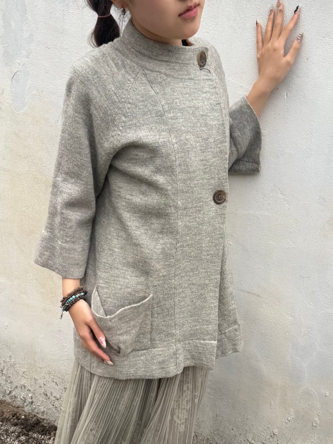 7부 소매 버튼 니트 자켓 상품이미지3