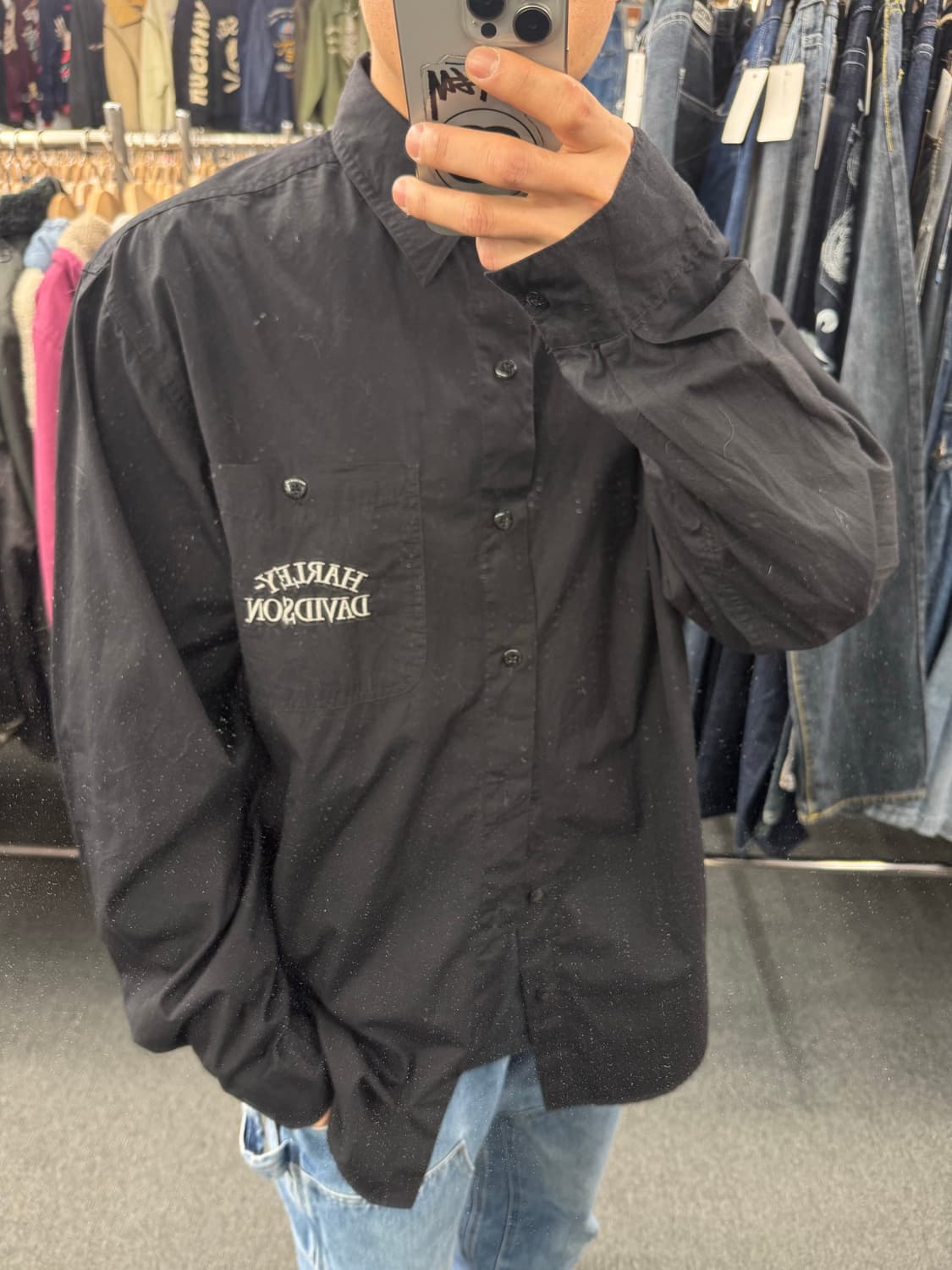 XL)할리데이비슨 빈티지 자수 포인트 블랙 긴팔 셔츠 상품이미지1