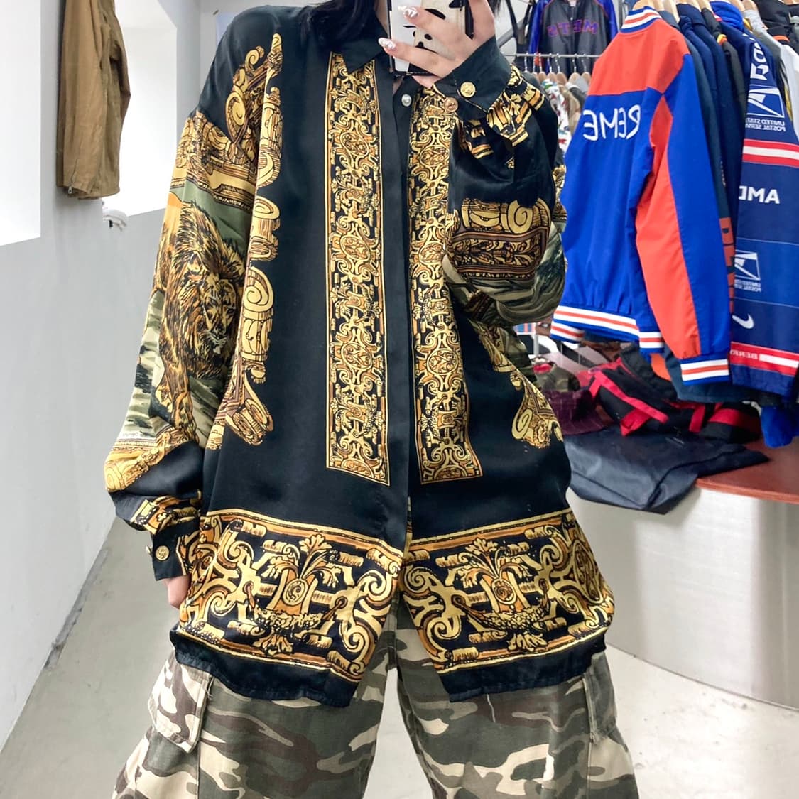 메탈릭 실크 베르사체 바로크 패턴 실크 셔츠 상품이미지2