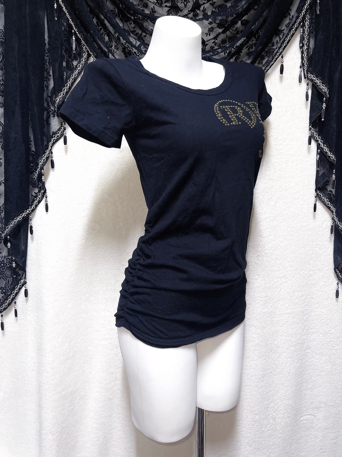 y2k 와투케 고스펑크 오네갸루 00s 다이아깔 셔링 반팔탑 섹시 핀터 상품이미지4