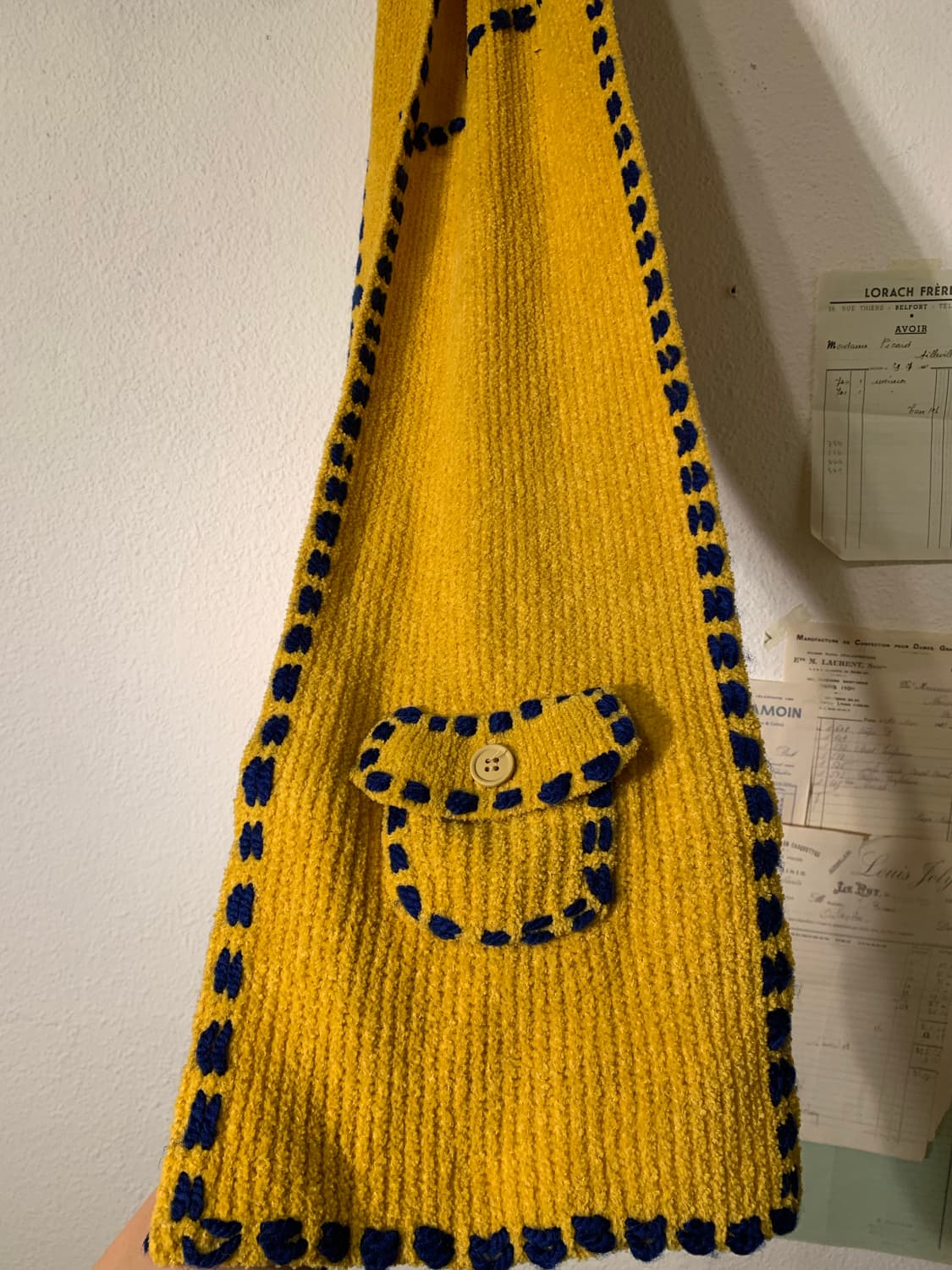 핑거린 핸드스티치 포켓 머플러 네이비 옐로 상품이미지4