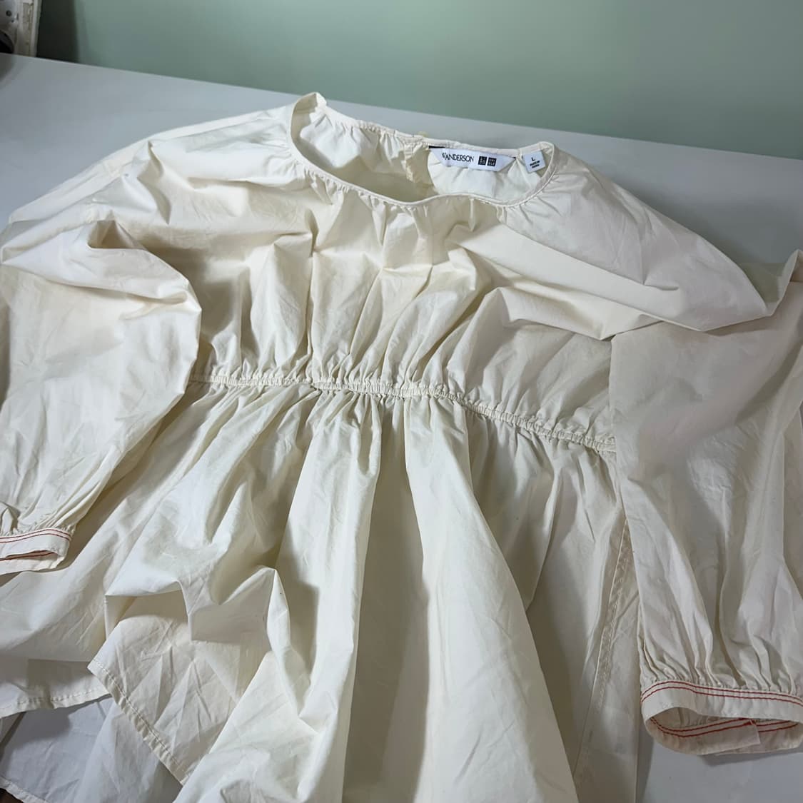 우먼L 유니클로 X JW앤더슨 크림아이보리 허리스트링 하프 블라우스 상품이미지2