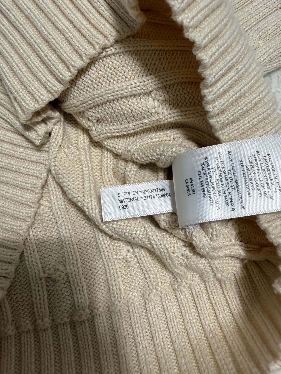 폴로 랄프로렌 브이넥 케이블 니트 아이보리 상품이미지7