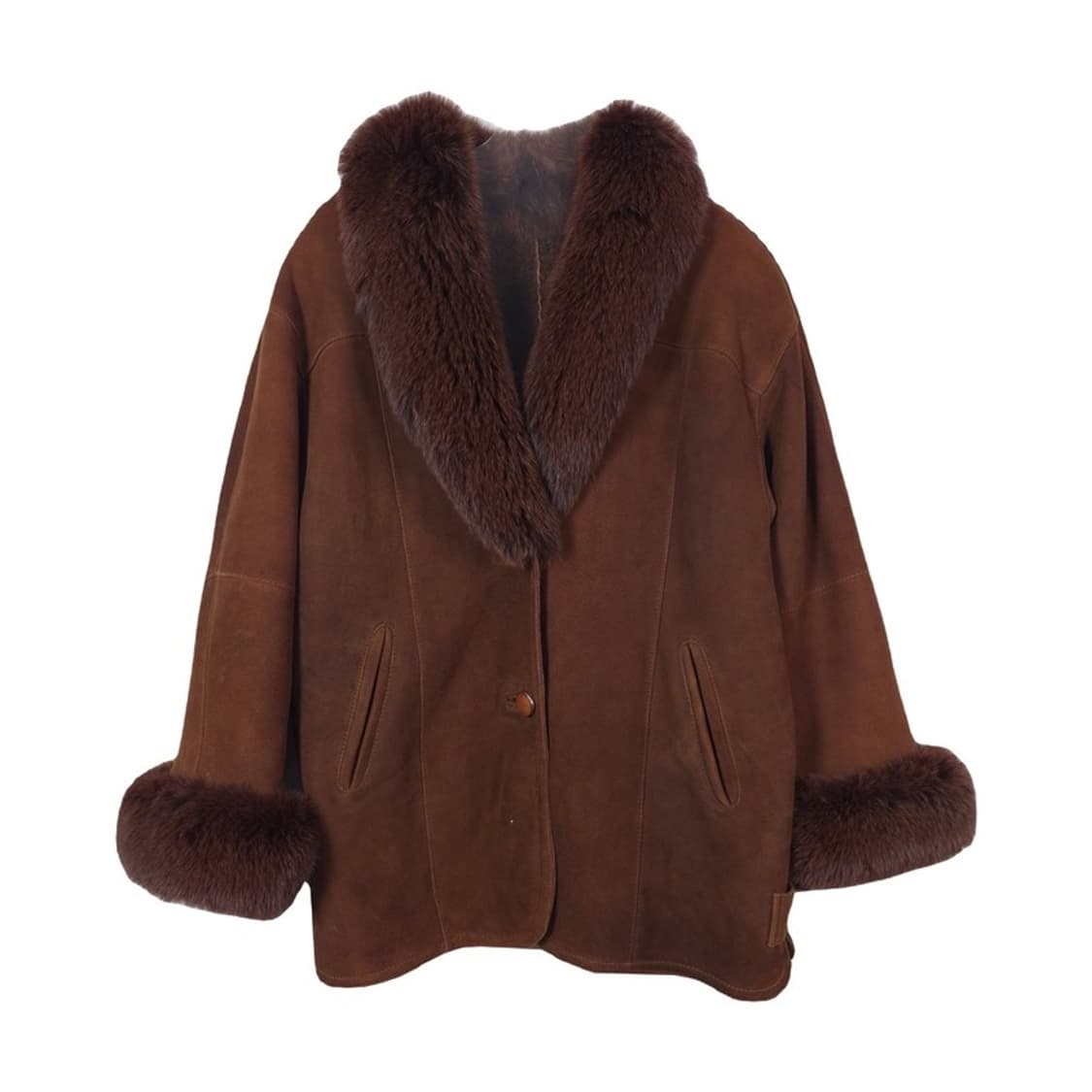 빈티지 리얼 레더 폭스퍼 트리밍 하프 무스탕 자켓 L 상품이미지1