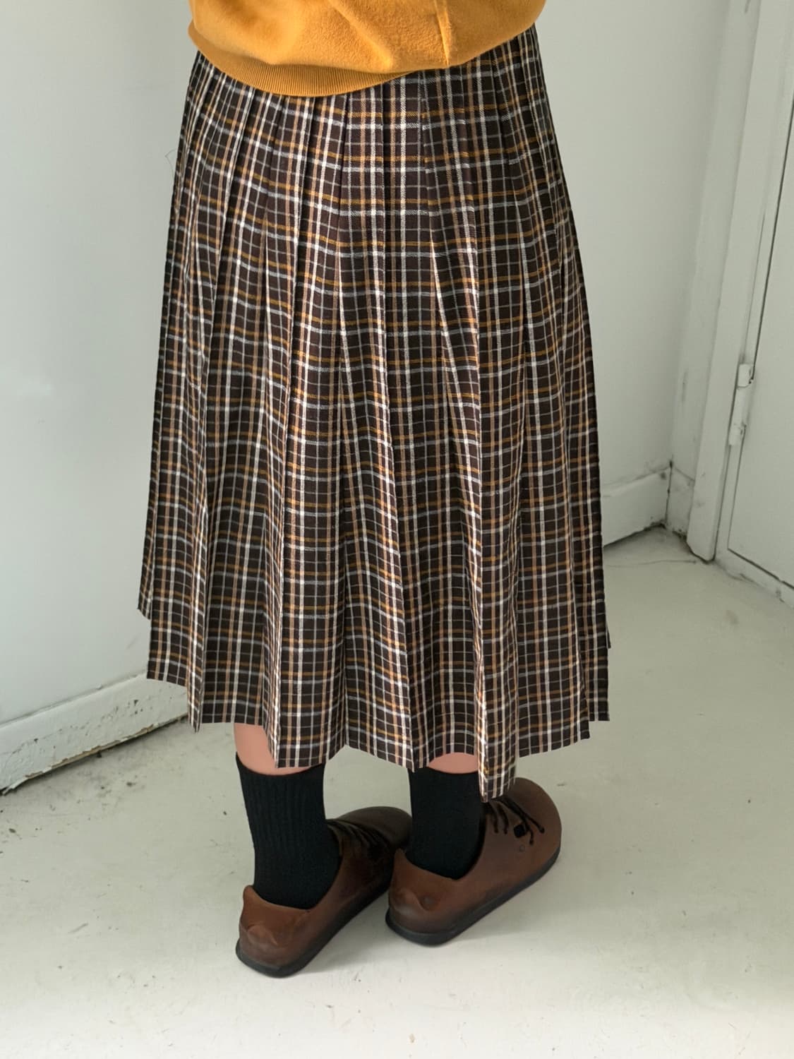 일본빈티지 브라운 체크 울 미디스커트 상품이미지2