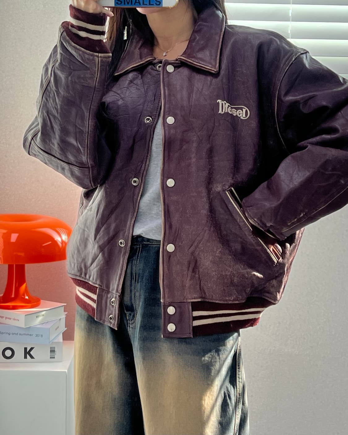 (L)90'S DIESEL LEATHER VARSITY-M1414 상품이미지9