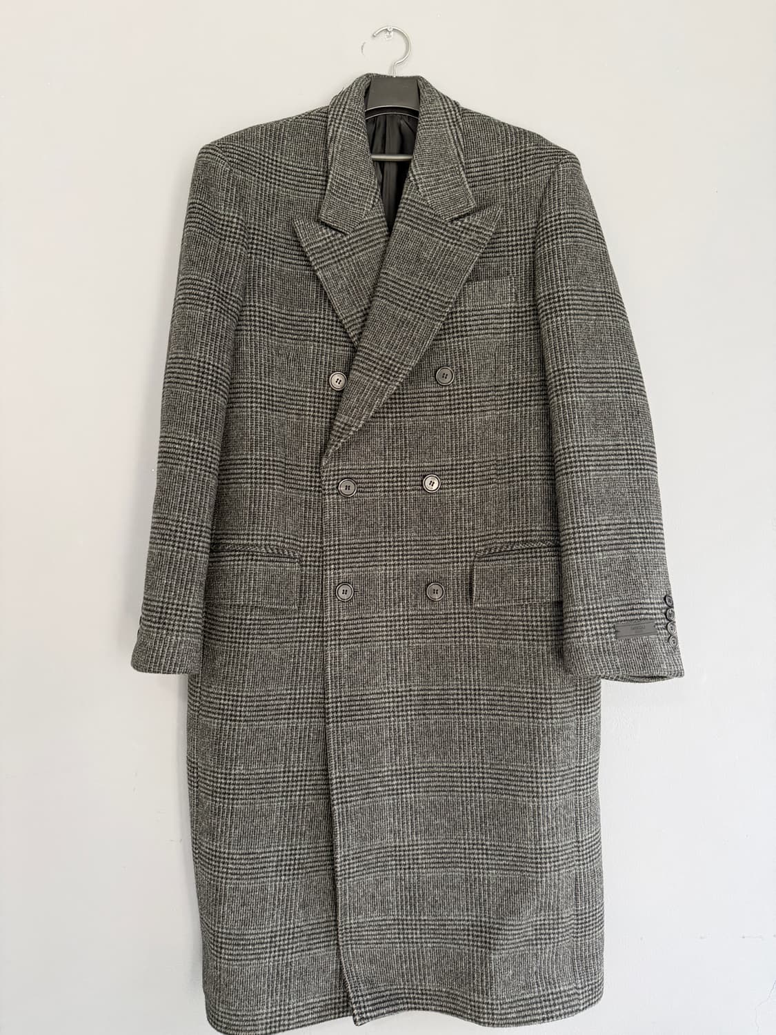 MNGU 피크트 라펠 체크 롱코트 상품이미지1