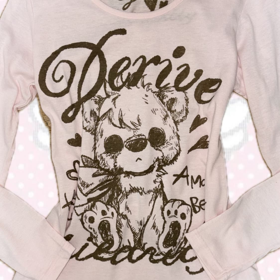 COIZA 콜자 딸기우유맛 핑크 베어 프린팅 긴팔 티셔츠 상의 상품이미지2