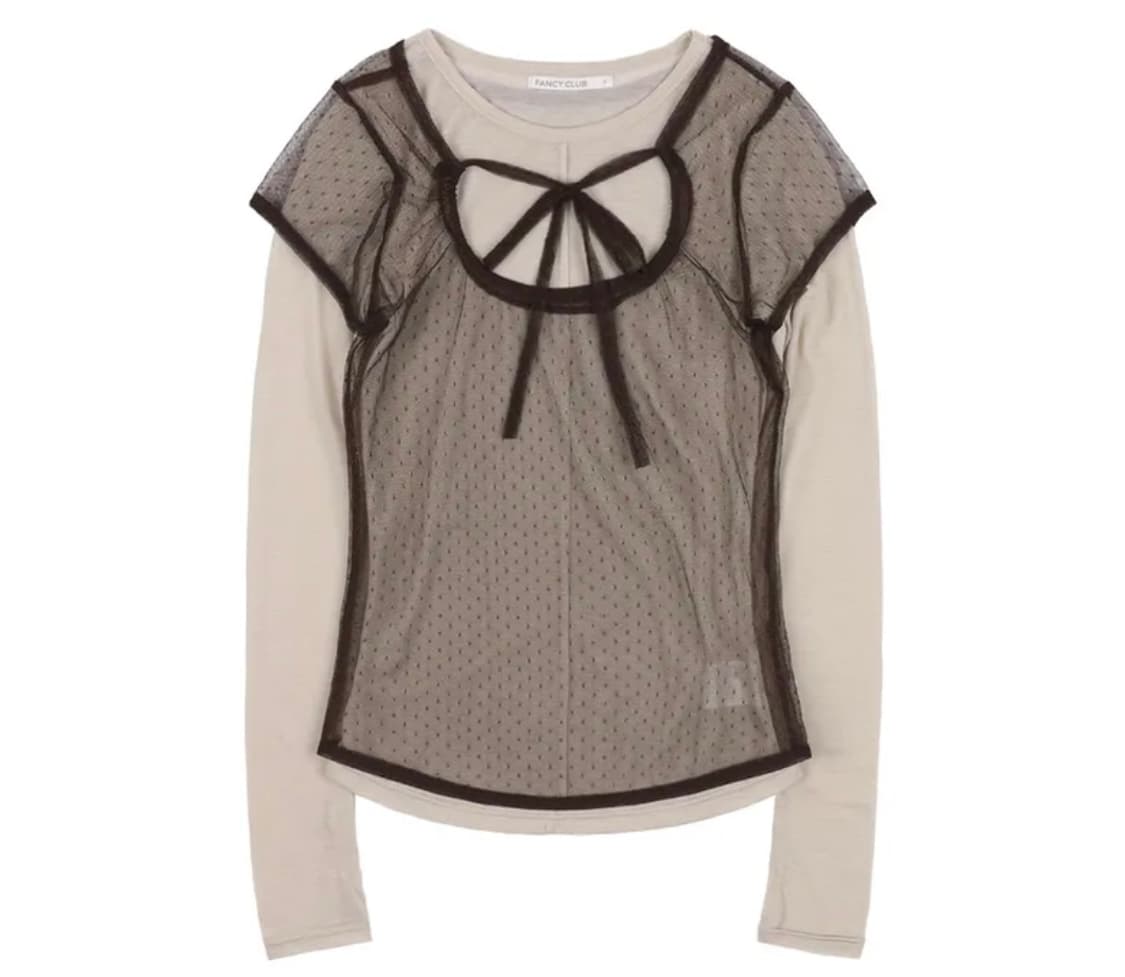 택O 새상품)) 팬시클럽 도트 레이어드 롱슬리브 베이지 상품이미지1
