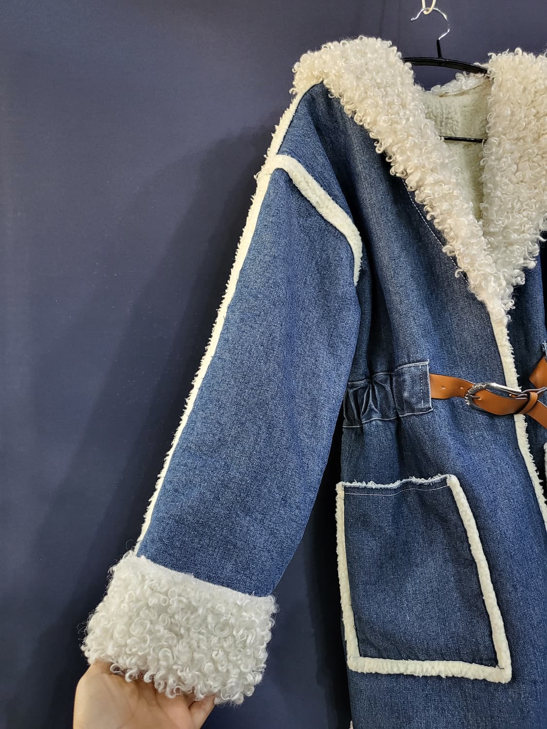 데님 후드 양털 자켓 상품이미지3