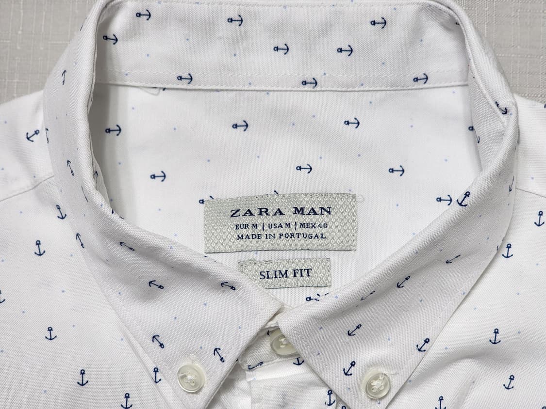ZARA MAN 흰색 앵커 패턴 슬림핏 셔츠 상품이미지6