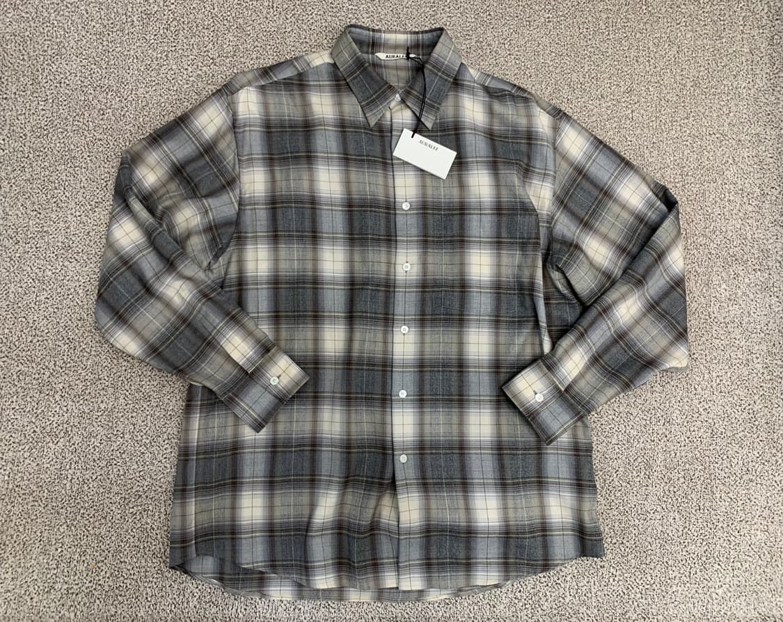 오라리auralee 울 체크셔츠 브라운 5사이즈 상품이미지1