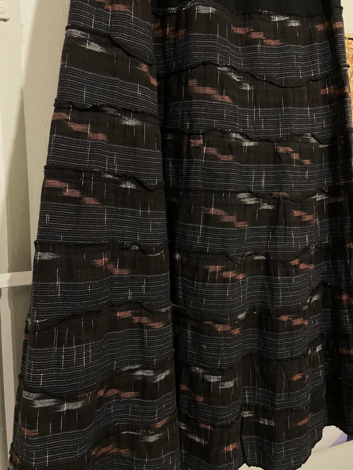 이카트 스타일 트라이벌 패턴 블랙 롱스커트 히피 오리엔탈 상품이미지2