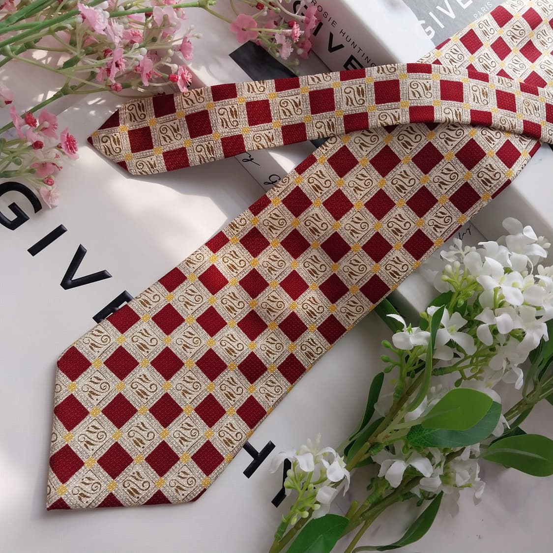 지방시 실크 베이지 체크 패턴 넥타이 9.8cm A+등급 K2429 상품이미지4