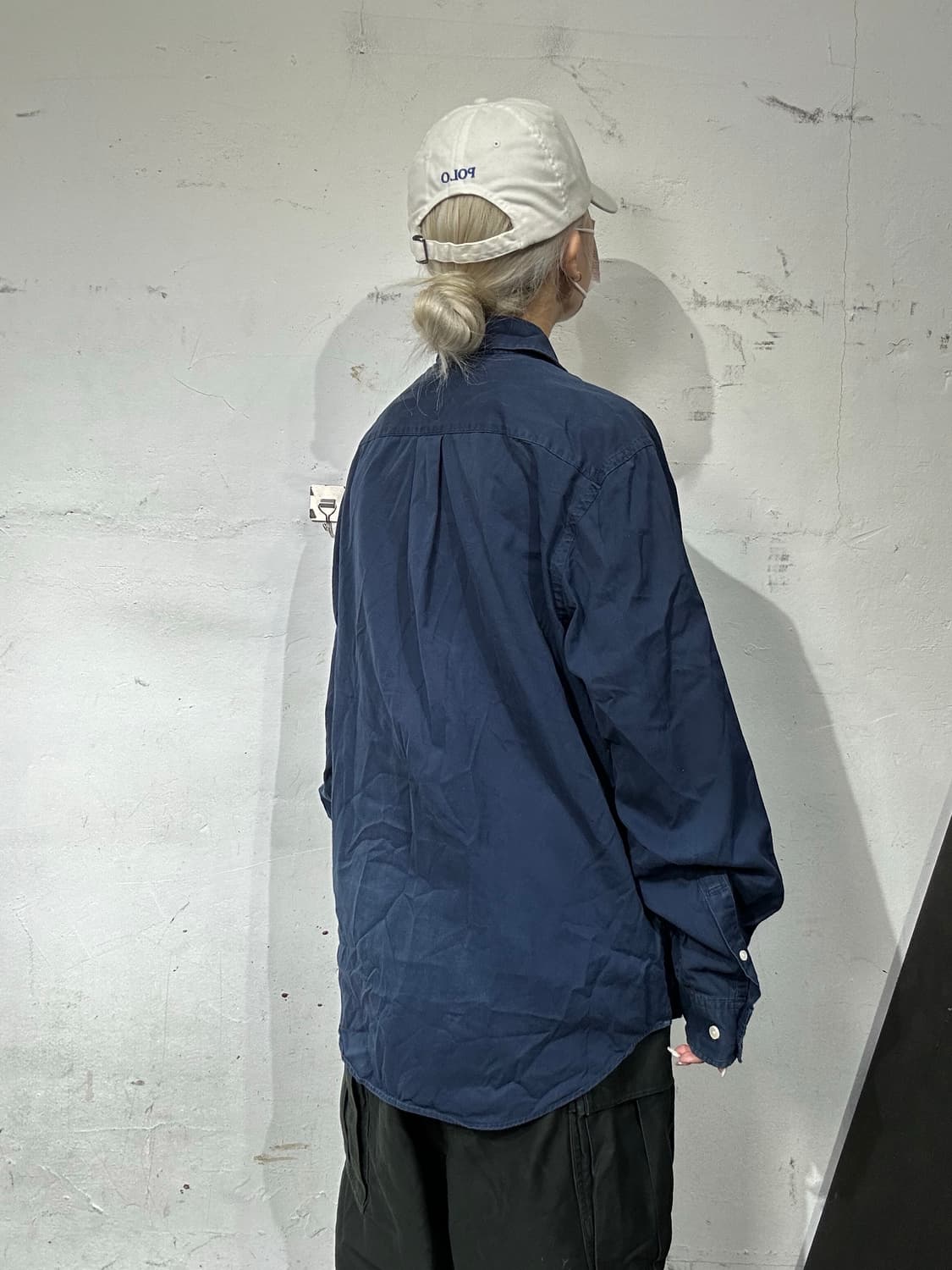 타미 힐피거 솔리드 네이비 오버핏 셔츠 M 상품이미지3