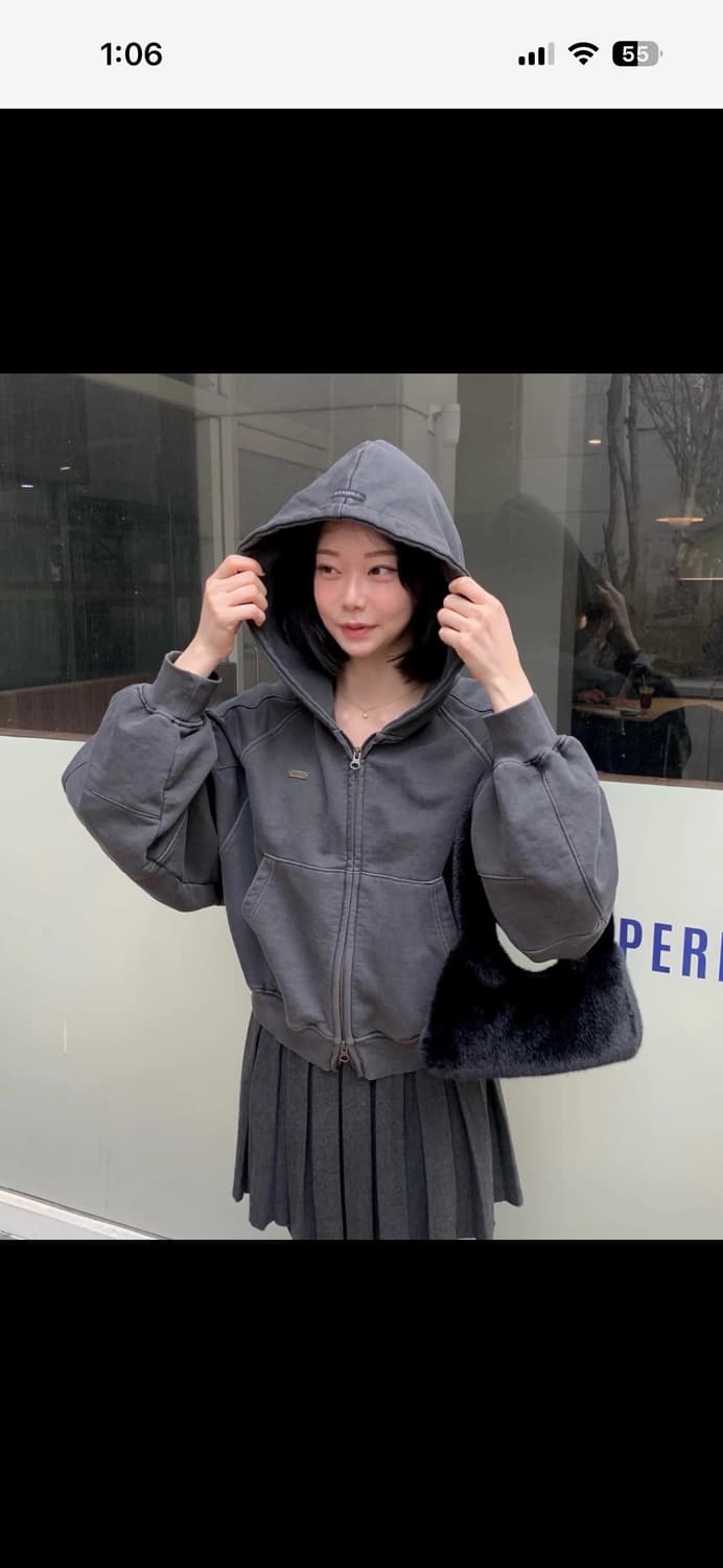 아조바이아조 빈티지 피그먼트 후드집업(차콜) 상품이미지6