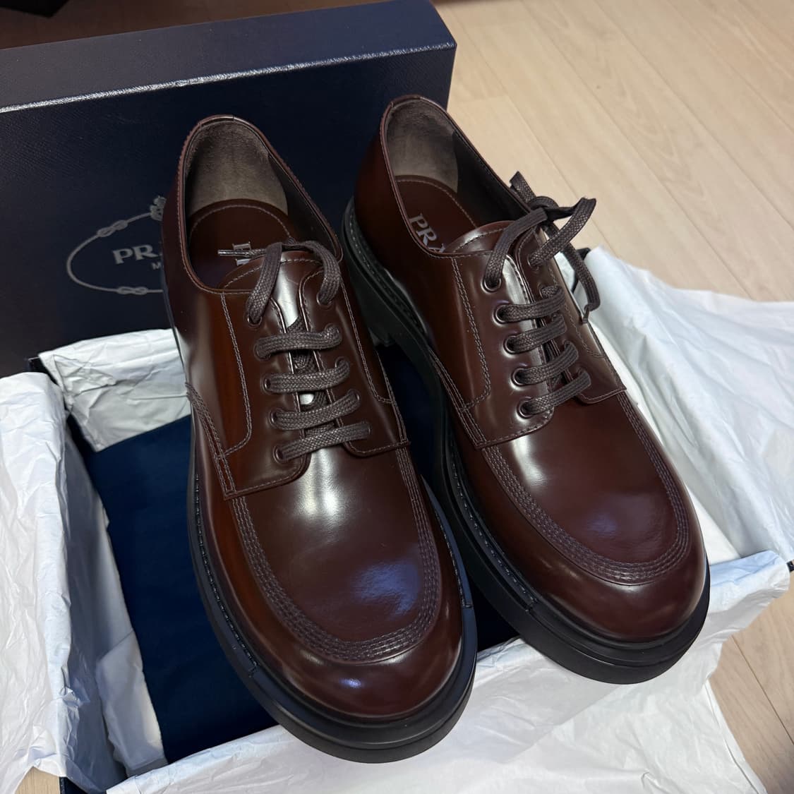 PRADA 프라다 더비 슈즈 (남성 구두) 브라운 상품이미지1
