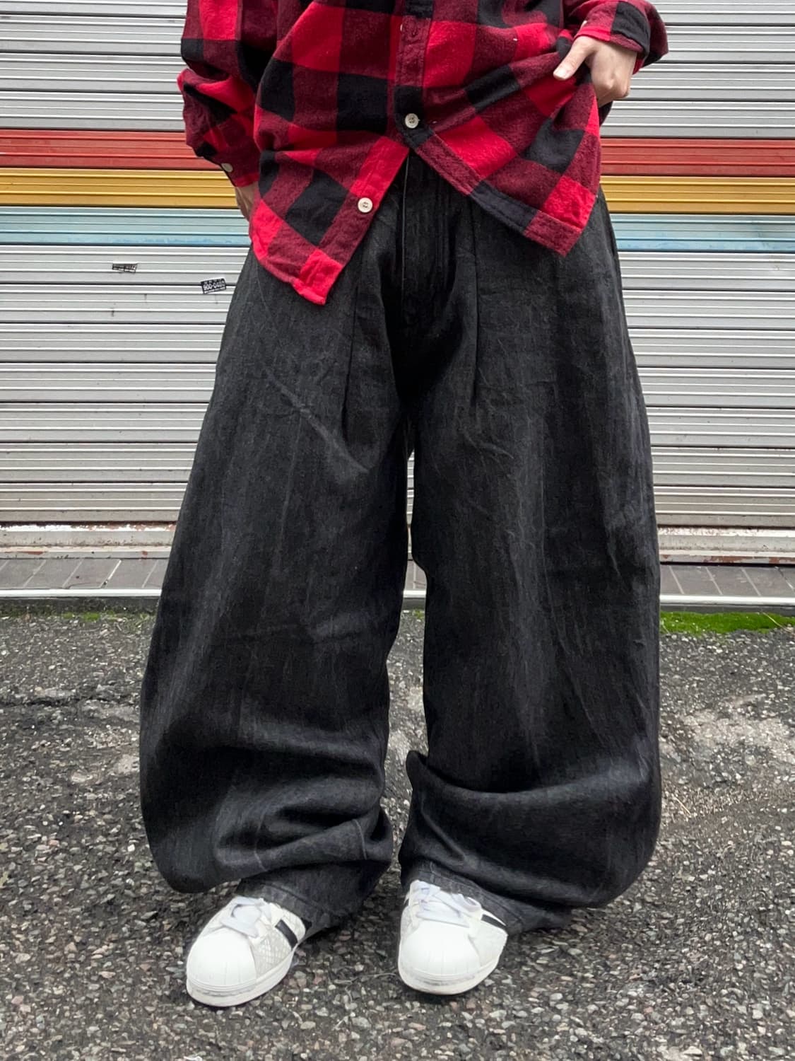 90s SEAN JOHN 블랙 스터드 워싱 데님와이드팬츠 상품이미지2