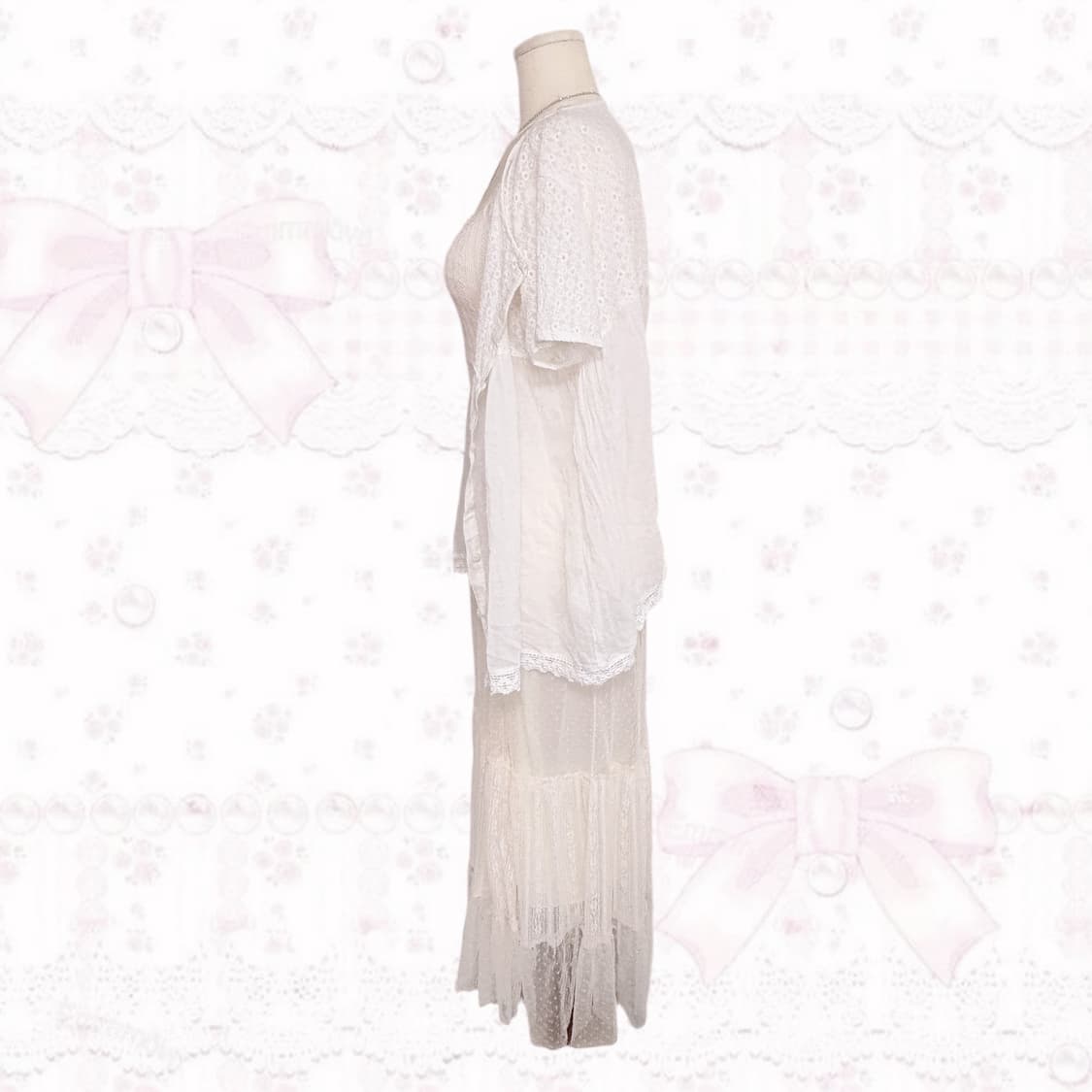 빈티지 크루 생화이트 페어리 시스루 4단 포인트 레이스 디테일 코디세트  상품이미지4